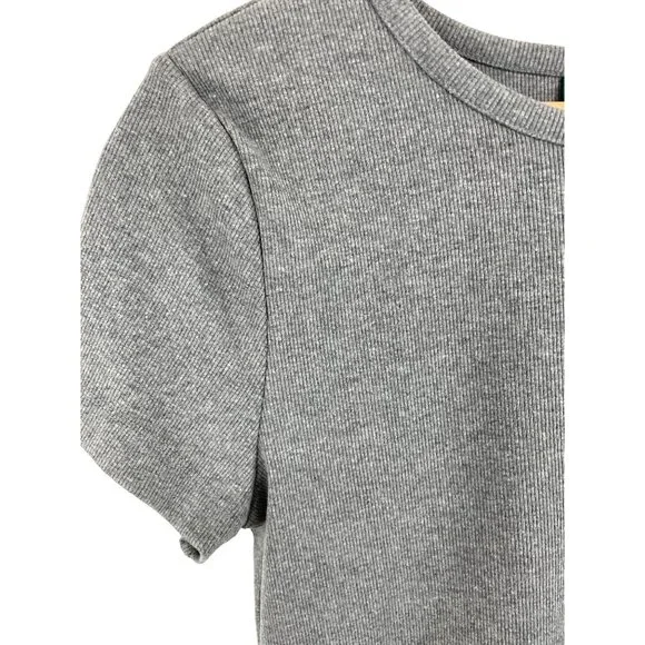 WIld Fable Womens XL Crop Top Gray Ribbed Form Fitting Short Sleeve Shirt - Picture 4 of 8